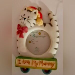 Photo frame cat “I Love My Mummy” ceramic ornament Russ Berrie hand painted